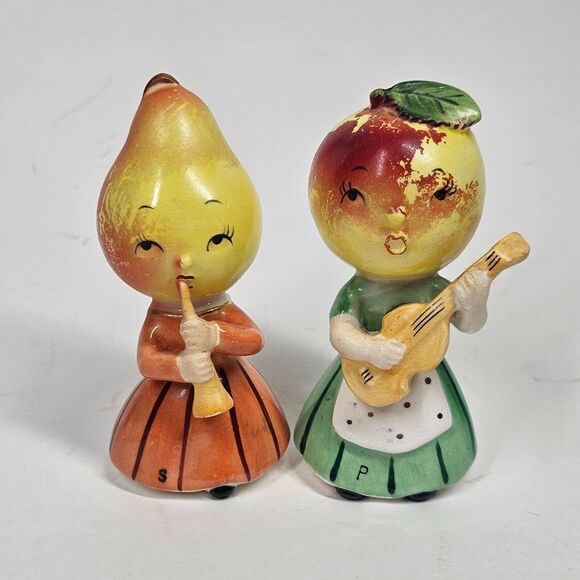 Anthropomorphic Fruit Musicians Salt & Pepper Shakers Pair Vintage Japan Napco - Picture 1 of 14